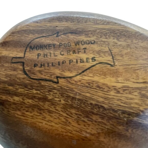 Vintage Monkey Pod Philcraft Pineapple Wood Carved Small Rounded Oval Bowl - Picture 3 of 7